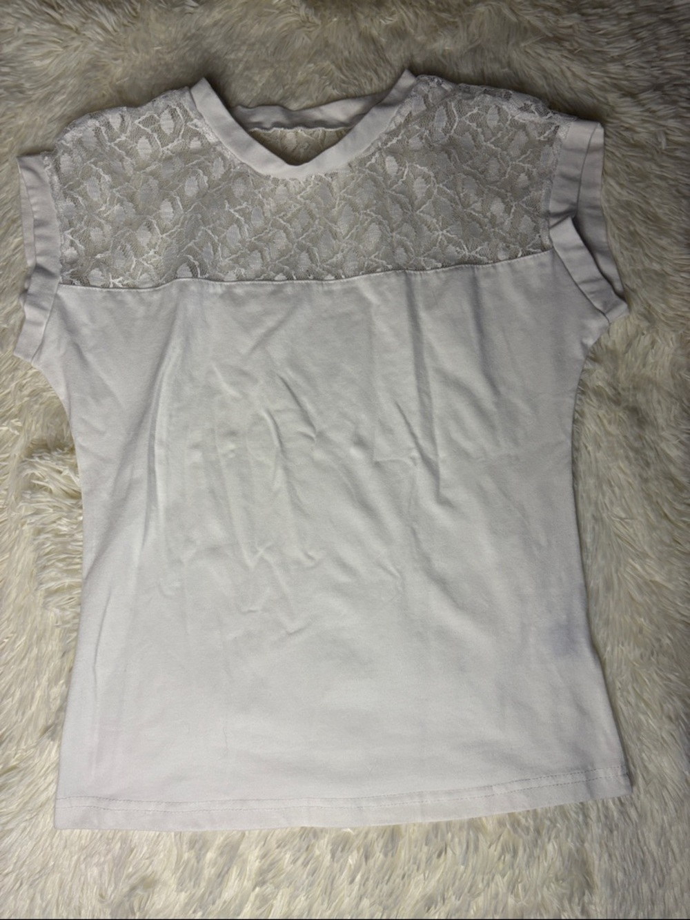 SHEIN Cream Lace Yoke Short Sleeve Tee